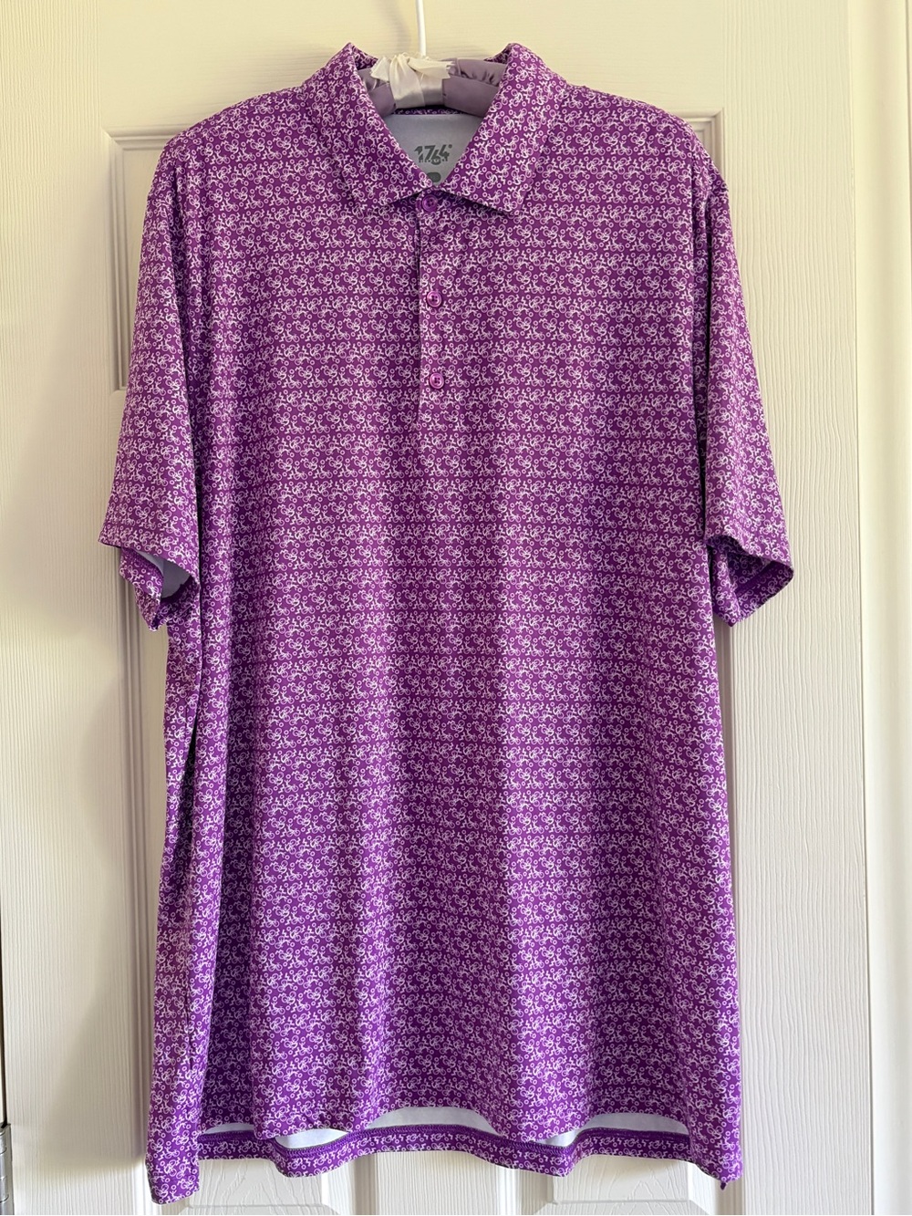 1764 Golf Purple Bicycle Patterned Performance Golf Polo Shirt Men Size XL